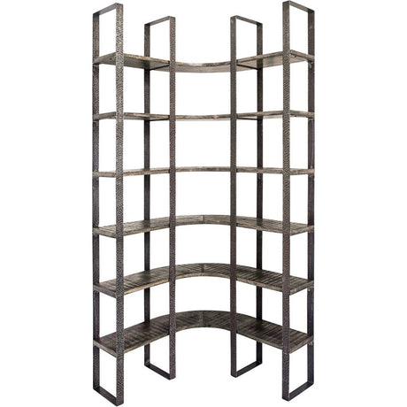 Turner I Curved Brown Wood and Black Iron Six Shelving Unit by Mercana at Eve Furniture
