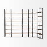 Turner II Curved Dark Brown Wood And Black Iron Six Shelving Unit by Mercana at Eve Furniture
