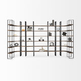 Turner II Curved Dark Brown Wood And Black Iron Six Shelving Unit by Mercana at Eve Furniture