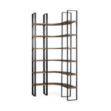 Turner II Curved Dark Brown Wood And Black Iron Six Shelving Unit by Mercana at Eve Furniture