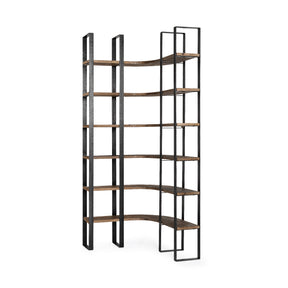 Turner II Curved Dark Brown Wood And Black Iron Six Shelving Unit by Mercana at Eve Furniture