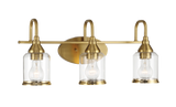 Twilight Three Lights Brushed Gold Contemporary Vanity Light 22"W × 10"H × 7.48"E with Clear Glass by Ashcroft Furniture at Eve Furniture