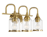 Twilight Three Lights Brushed Gold Contemporary Vanity Light 22"W × 10"H × 7.48"E with Clear Glass by Ashcroft Furniture at Eve Furniture