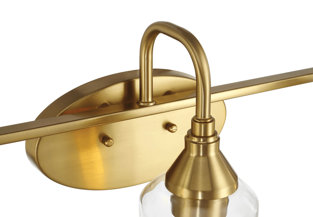 Twilight Three Lights Brushed Gold Contemporary Vanity Light 22"W × 10"H × 7.48"E with Clear Glass by Ashcroft Furniture at Eve Furniture