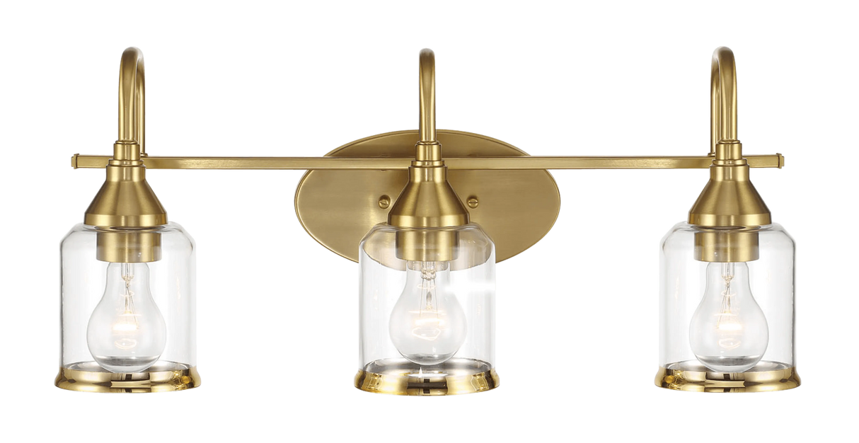 Twilight Three Lights Brushed Gold Contemporary Vanity Light 22"W × 10"H × 7.48"E with Clear Glass by Ashcroft Furniture at Eve Furniture