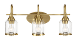 Twilight Three Lights Brushed Gold Contemporary Vanity Light 22"W × 10"H × 7.48"E with Clear Glass by Ashcroft Furniture at Eve Furniture
