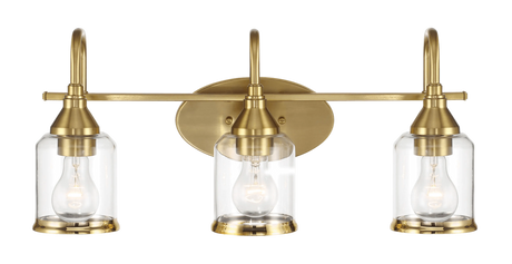 Twilight Three Lights Brushed Gold Contemporary Vanity Light 22"W × 10"H × 7.48"E with Clear Glass by Ashcroft Furniture at Eve Furniture