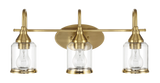 Twilight Three Lights Brushed Gold Contemporary Vanity Light 22"W × 10"H × 7.48"E with Clear Glass by Ashcroft Furniture at Eve Furniture