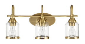 Twilight Three Lights Brushed Gold Contemporary Vanity Light 22"W × 10"H × 7.48"E with Clear Glass by Ashcroft Furniture at Eve Furniture