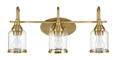 Twilight Three Lights Brushed Gold Contemporary Vanity Light 22"W × 10"H × 7.48"E with Clear Glass by Ashcroft Furniture at Eve Furniture