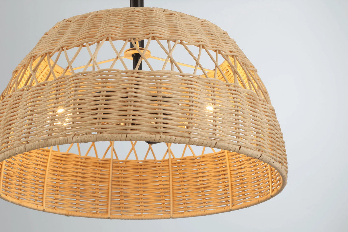 Twinkle Double Lights Semi Flush With Rattan Shade Black Metal Finish for Farmhouse Style by Ashcroft Furniture at Eve Furniture