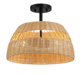 Twinkle Double Lights Semi Flush With Rattan Shade Black Metal Finish for Farmhouse Style by Ashcroft Furniture at Eve Furniture