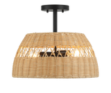Twinkle Double Lights Semi Flush With Rattan Shade Black Metal Finish for Farmhouse Style by Ashcroft Furniture at Eve Furniture