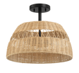 Twinkle Double Lights Semi Flush With Rattan Shade Black Metal Finish for Farmhouse Style by Ashcroft Furniture at Eve Furniture