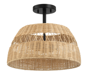 Twinkle Double Lights Semi Flush With Rattan Shade Black Metal Finish for Farmhouse Style by Ashcroft Furniture at Eve Furniture
