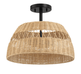 Twinkle Double Lights Semi Flush With Rattan Shade Black Metal Finish for Farmhouse Style