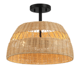 Twinkle Double Lights Semi Flush With Rattan Shade Black Metal Finish for Farmhouse Style