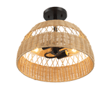 Twinkle Double Lights Semi Flush With Rattan Shade Black Metal Finish for Farmhouse Style