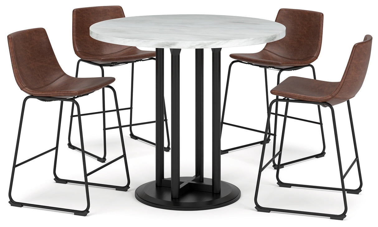 Centiar White/Brown Counter Height Dining Table and 4 Barstools