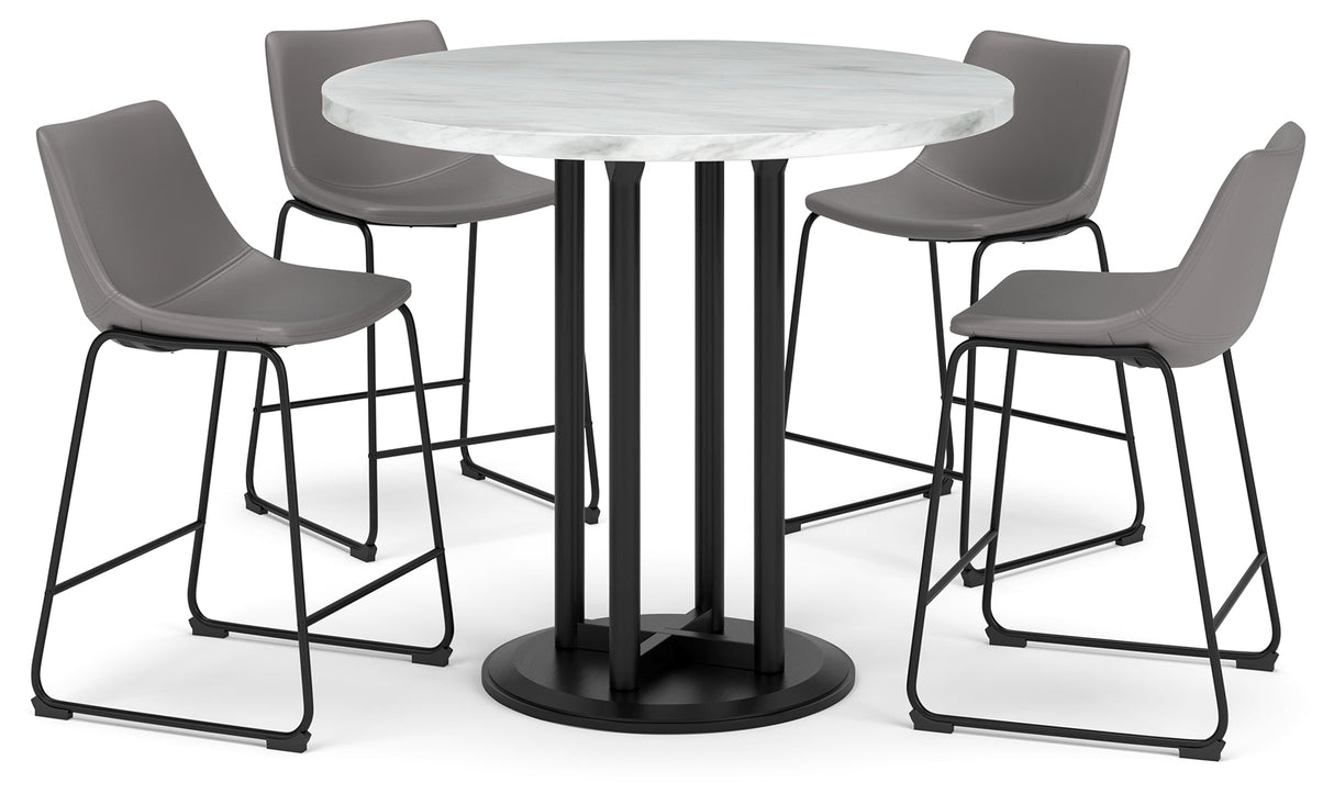 Centiar White/Gray Counter Height Dining Table and 4 Barstools