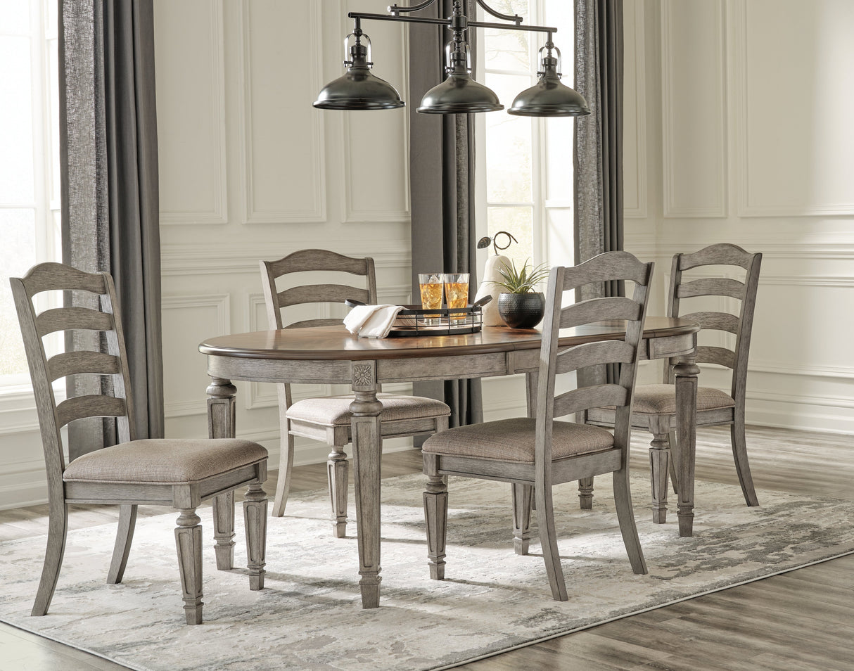 Lodenbay Antique Gray Oval Dining Table and 4 Chairs with Storage in Two-tone