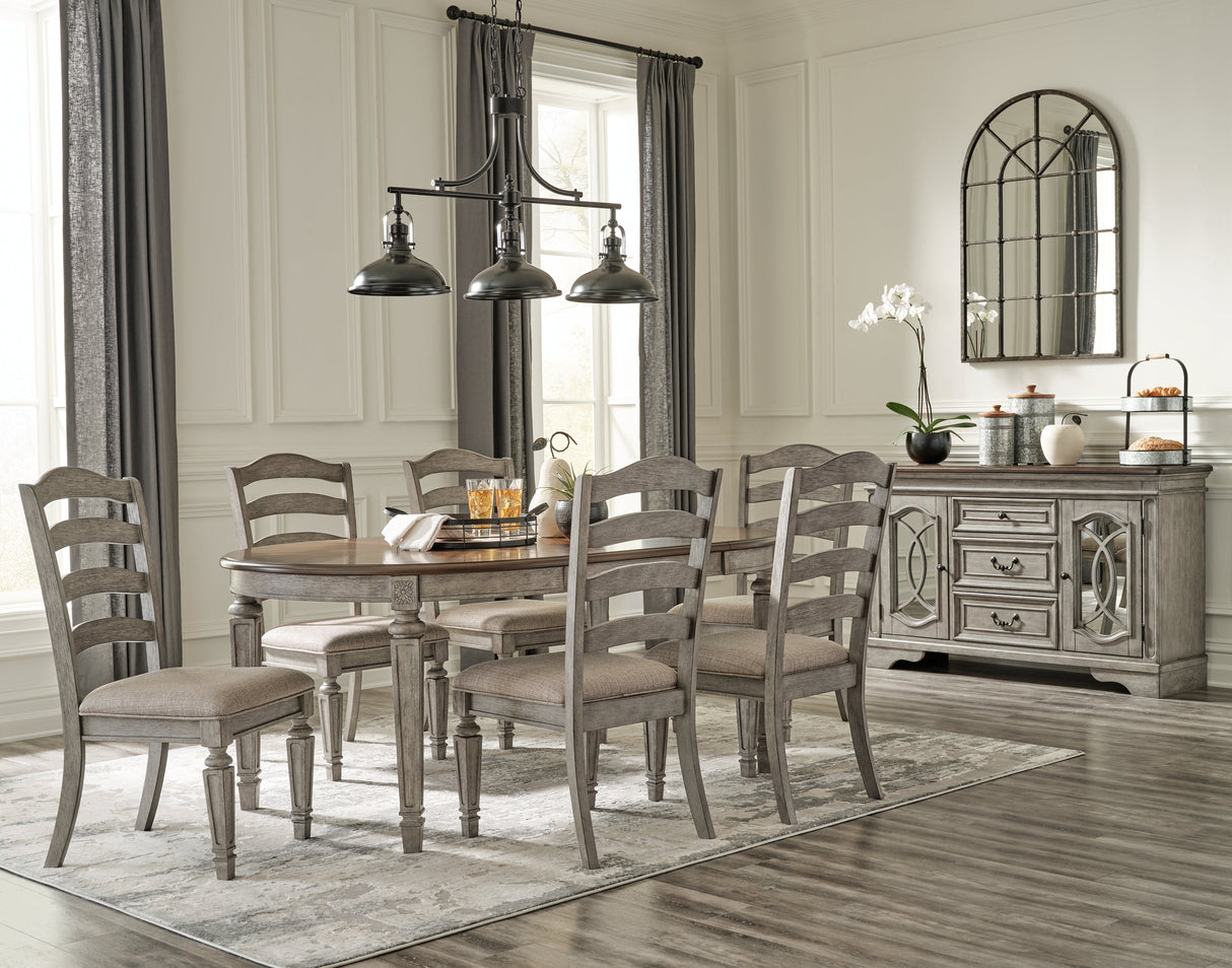 Lodenbay Antique Gray Oval Dining Table and 6 Chairs with Storage in Two-tone