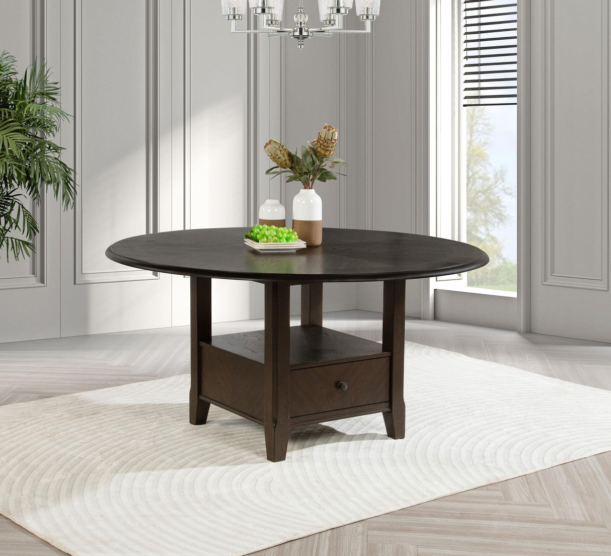 Twyla Dark Cocoa Round Dining Table with Drawer by Coaster at Eve Furniture