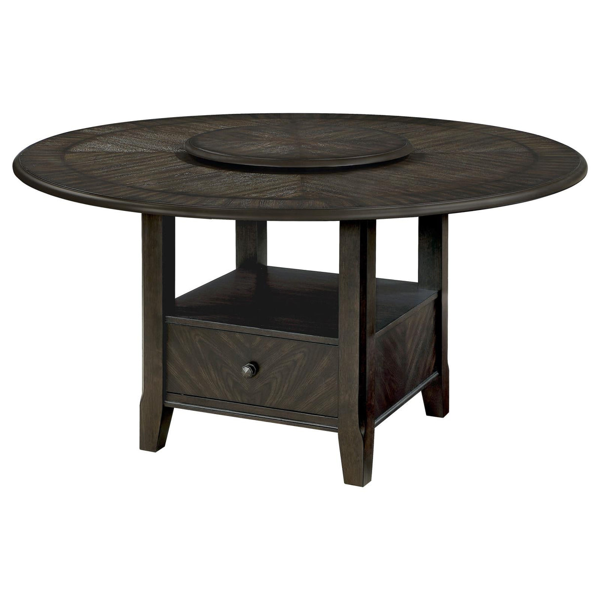 Twyla Dark Cocoa Round Dining Table with Removable Lazy Susan