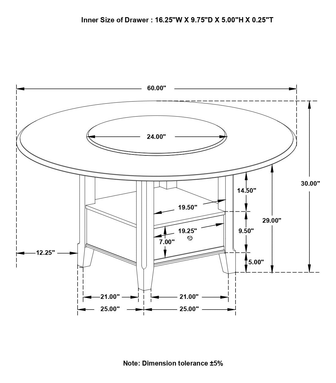 Twyla Dark Cocoa Round Dining Table with Removable Lazy Susan