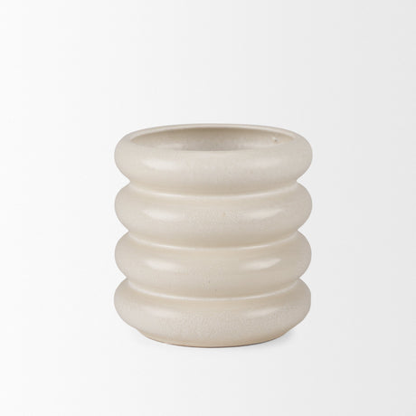 Twyla Tall Cream Glazed Ring Pot by Mercana at Eve Furniture