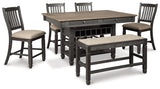 Tyler Creek Black/Gray Counter Height Dining Table and 4 Barstools and Bench by Ashley at Eve Furniture