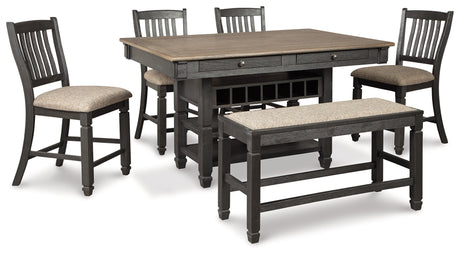 Tyler Creek Black/Gray Counter Height Dining Table and 4 Barstools and Bench by Ashley at Eve Furniture