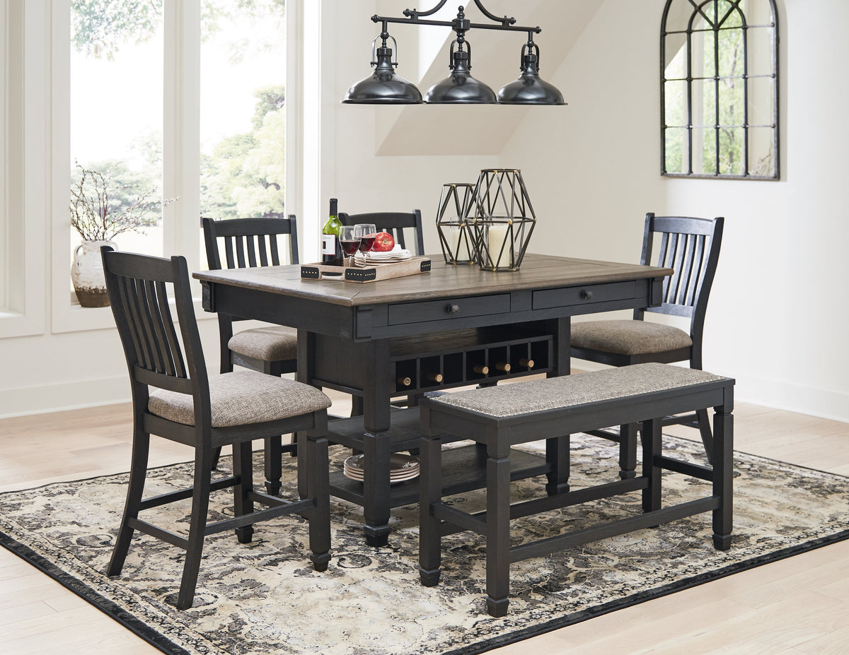 Tyler Creek Black/Gray Counter Height Dining Table and 4 Barstools and Bench by Ashley at Eve Furniture