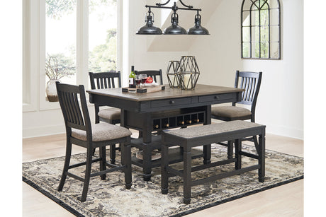 Tyler Creek Black/Gray Counter Height Dining Table and 4 Barstools and Bench by Ashley at Eve Furniture