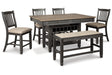 Tyler Creek Black/Gray Counter Height Dining Table and 4 Barstools and Bench by Ashley at Eve Furniture