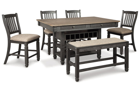 Tyler Creek Black/Gray Counter Height Dining Table and 4 Barstools and Bench by Ashley at Eve Furniture