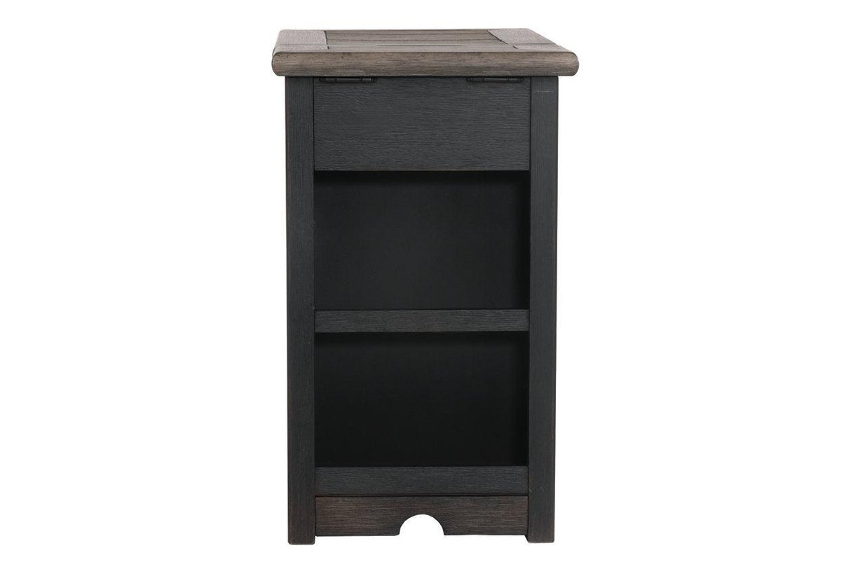 Tyler Creek Grayish Brown/Black Chairside End Table with USB Ports & Outlets by Ashley at Eve Furniture