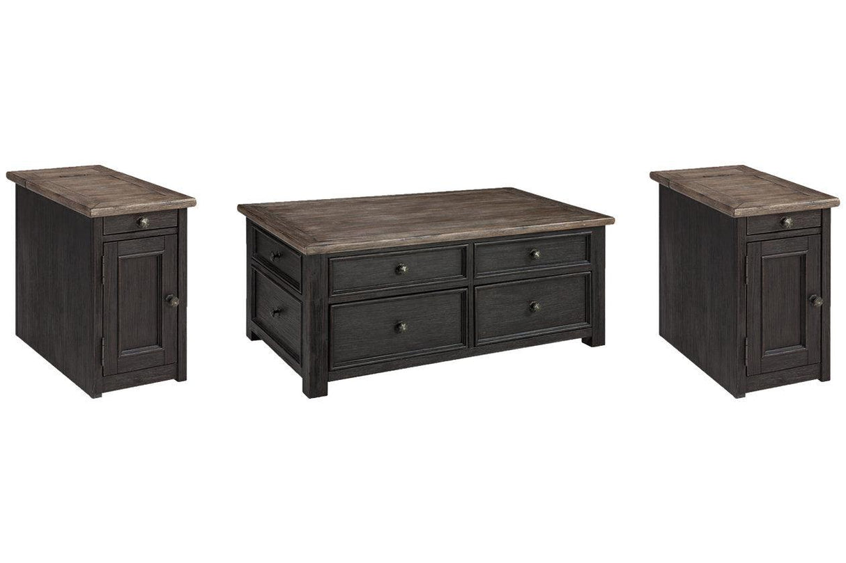 Tyler Creek Grayish Brown/Black Coffee Table and 2 Chairside End Tables by Ashley at Eve Furniture