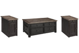 Tyler Creek Grayish Brown/Black Coffee Table and 2 Chairside End Tables by Ashley at Eve Furniture