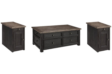 Tyler Creek Grayish Brown/Black Coffee Table and 2 Chairside End Tables by Ashley at Eve Furniture