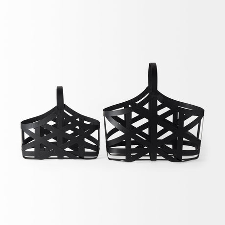 Tyrell (Set of 2); Black Iron Metal Baskets by Mercana at Eve Furniture