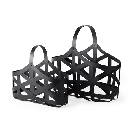 Tyrell (Set of 2); Black Iron Metal Baskets by Mercana at Eve Furniture