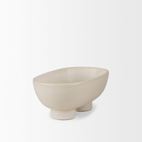 Tyren Cream Glazed Decorative Oblong Ceramic Bowl by Mercana at Eve Furniture