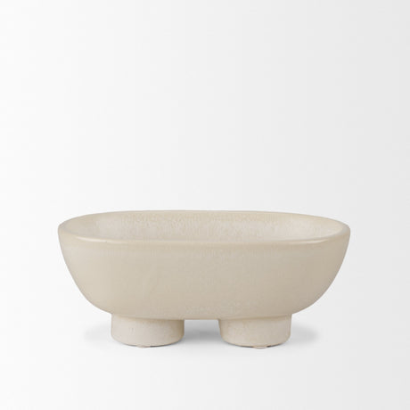 Tyren Cream Glazed Decorative Oblong Ceramic Bowl by Mercana at Eve Furniture