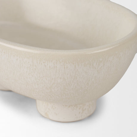 Tyren Cream Glazed Decorative Oblong Ceramic Bowl by Mercana at Eve Furniture