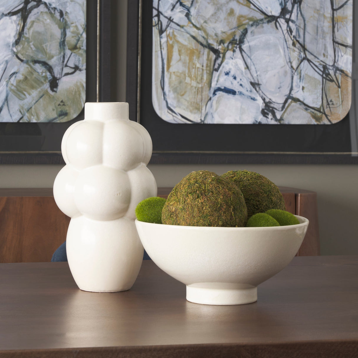 Tyren Cream Glazed Decorative Round Ceramic Bowl by Mercana at Eve Furniture