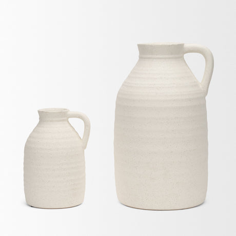 Tyrus Large Textured Matte White w/ Speckling Ceramic Vase by Mercana at Eve Furniture