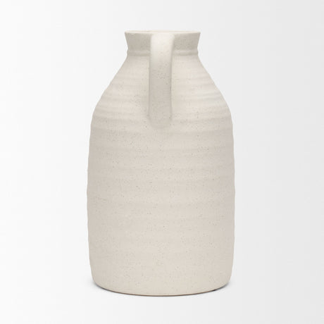 Tyrus Large Textured Matte White w/ Speckling Ceramic Vase by Mercana at Eve Furniture