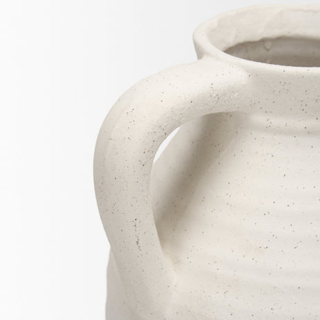 Tyrus Large Textured Matte White w/ Speckling Ceramic Vase by Mercana at Eve Furniture