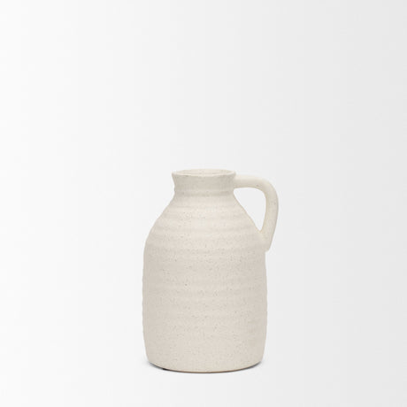 Tyrus Medium Textured Matte White w/ Speckling Ceramic Vase by Mercana at Eve Furniture